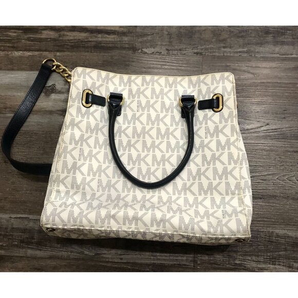 Michael Kors White & Navy Blue Purse HandBag Canvas East West - Picture 2 of 7